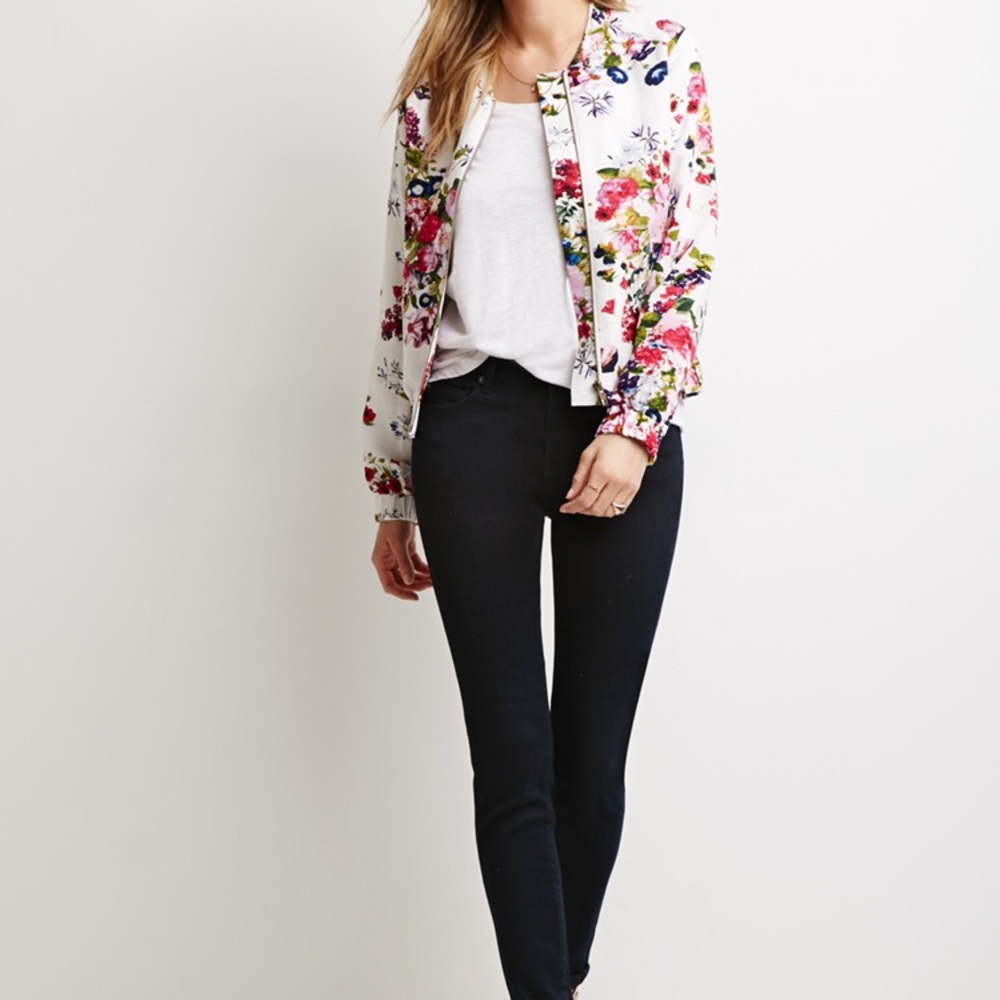 EUC: Worn once: Forever 21 floral bomber jacket